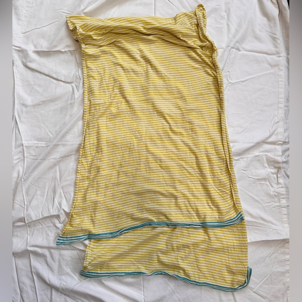 Boden cotton scarf, lime green and cream stripe with teal accent